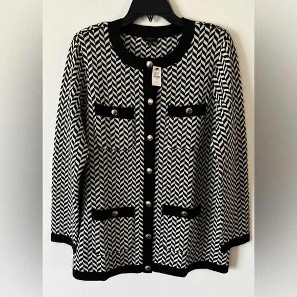 Talbots Plus Black and White Button Sweater - Picture 1 of 7